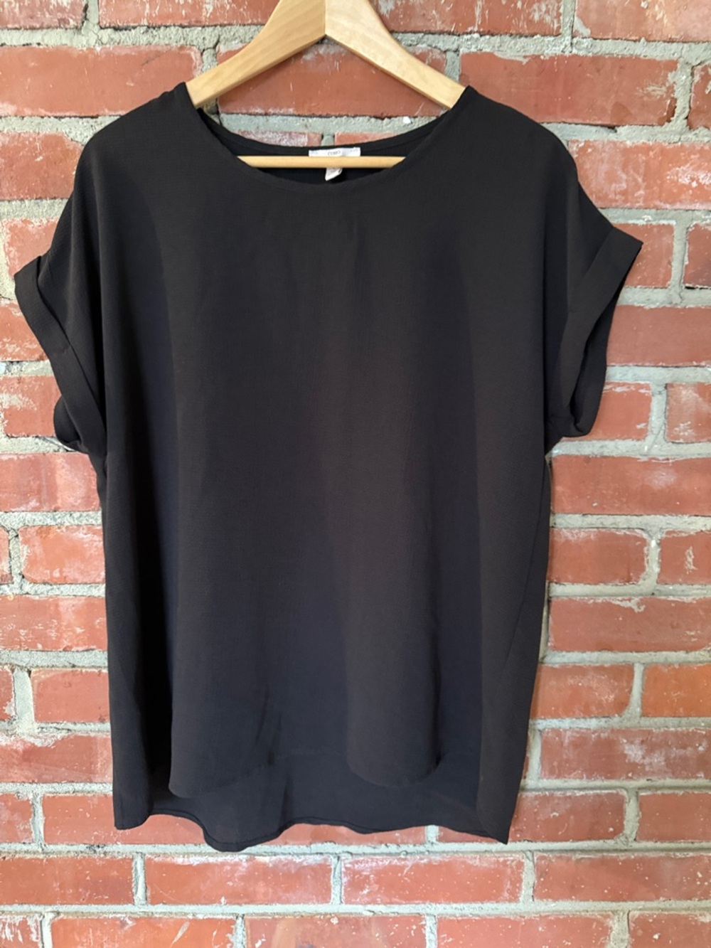 Como Vintage Black Short Sleeve Boxy Blouse